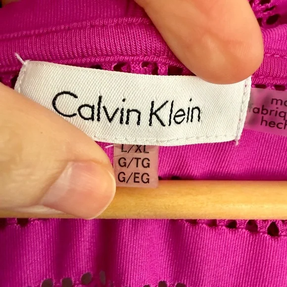 Calvin Klein Swim Cover Up Dress with Pockets Hooded Knit Fuchsia Beach Pool - Picture 3 of 5